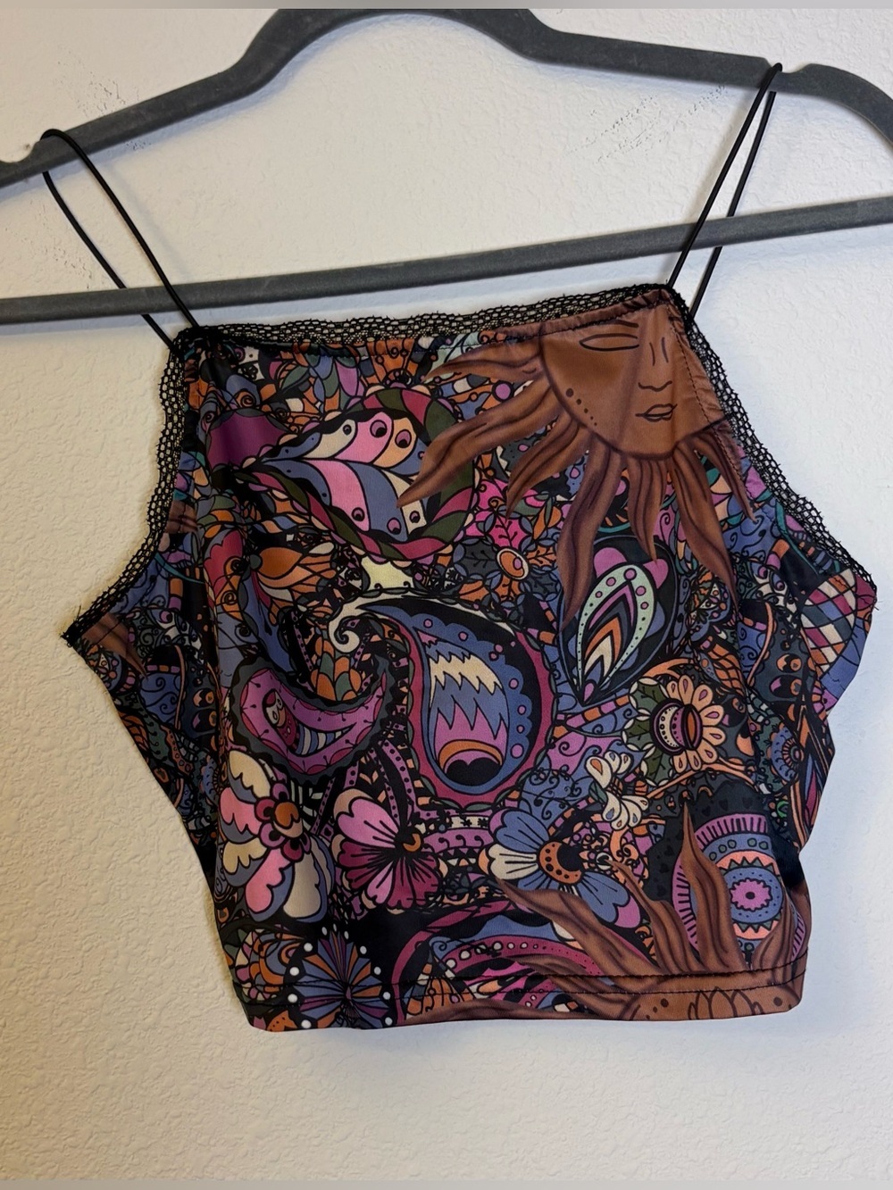 Bohemian Paisley Lace-Trim Crop Cami - Multicolor - Picture 2 of 5